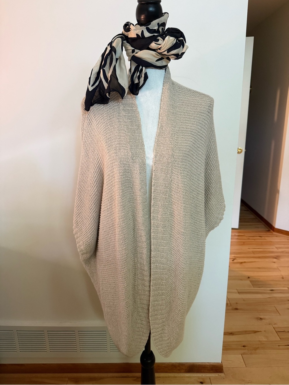Eileen Fisher Beige Knit Open Front Cardigan